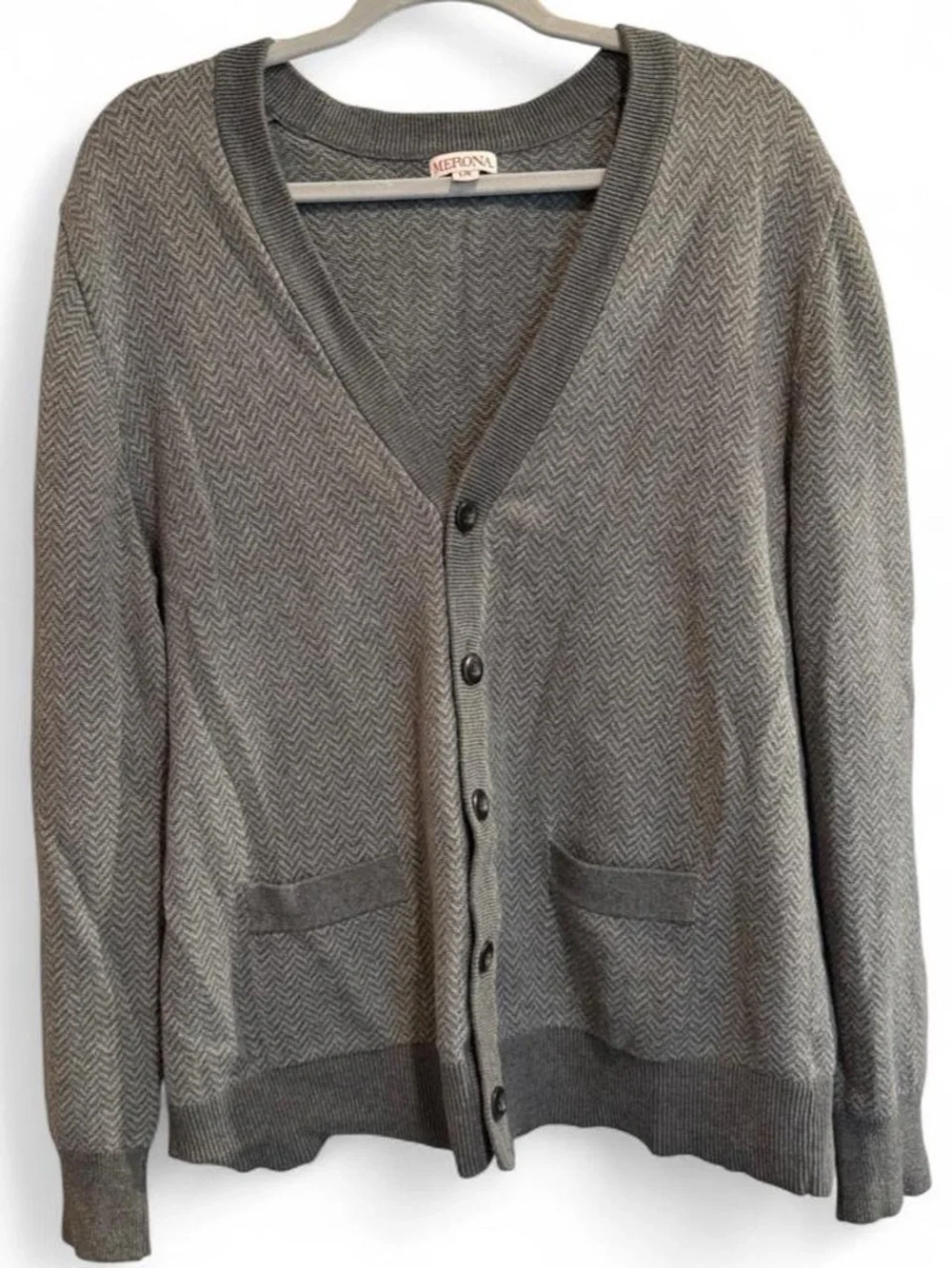 Merona Men's Gray Herringbone Button-Front Cardigan